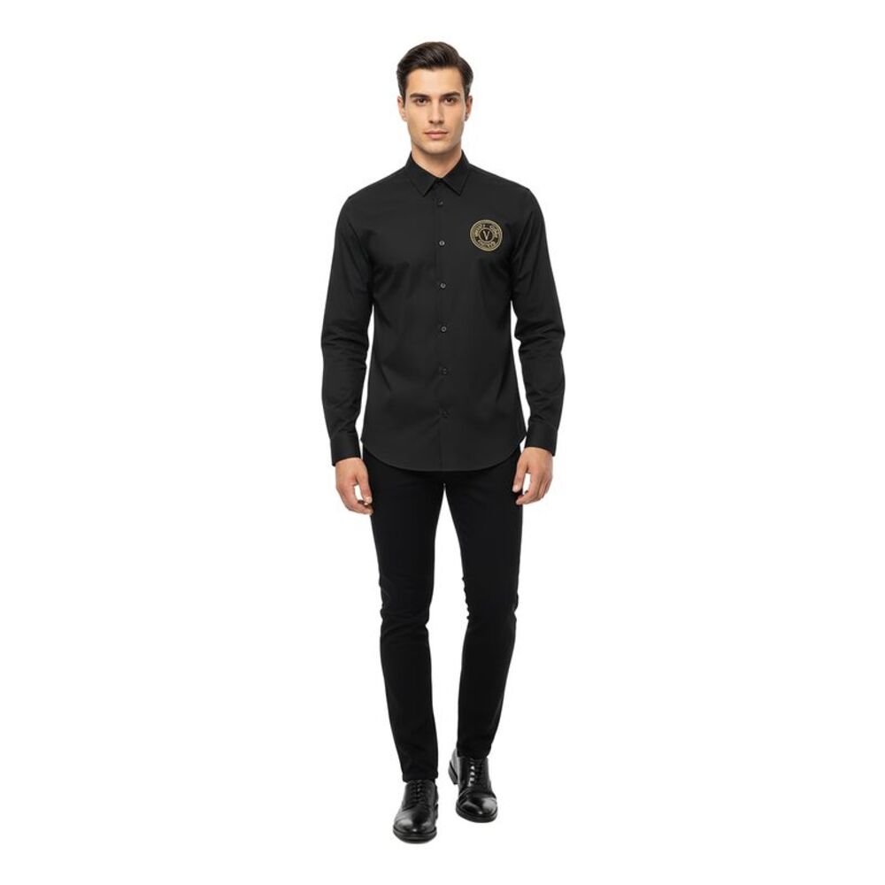 Versace Jeans Couture Black 100% Cotton V-Logo Classic Shirt